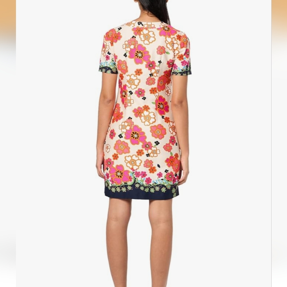 Trina Turk Pink Floral Mini Dress with Navy Trim - Picture 2 of 5